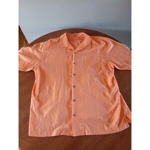Tommy Bahama Mens XL 100% Silk Camp Shirt Short Sleeve Pink Embroidered Hawaiian